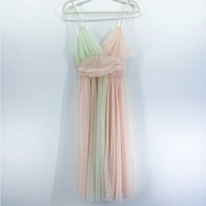 Vintage Vanity Fair Pink Green Pastel Gauzy Sheer Slip Midi Dress Fairy Core
